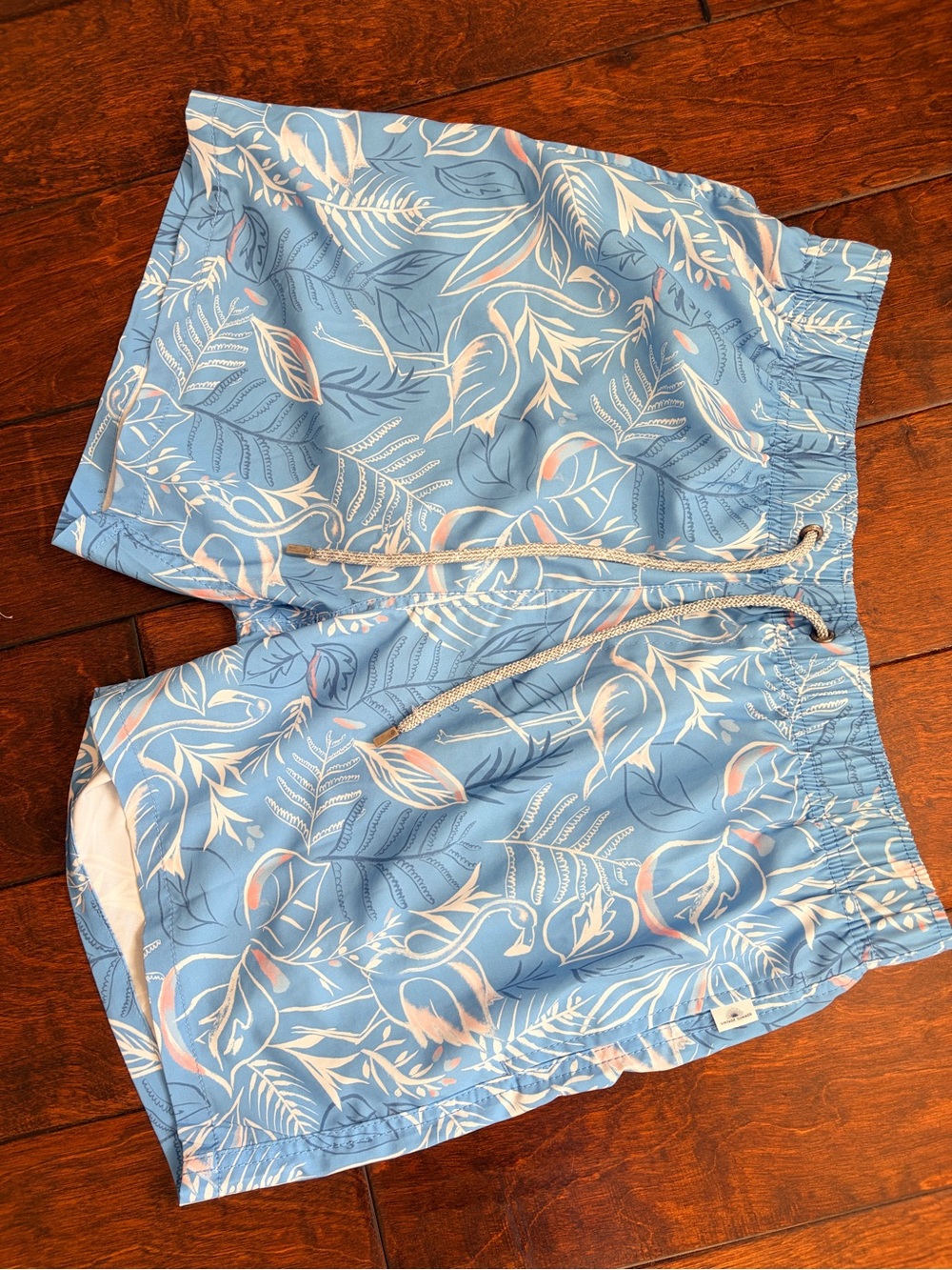 Men's Vintage Summer Light Blue Tropical Hybrid Swim Shorts with Drawstring